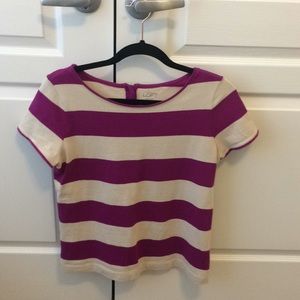 LOFT zipper back striped t-shirt size M